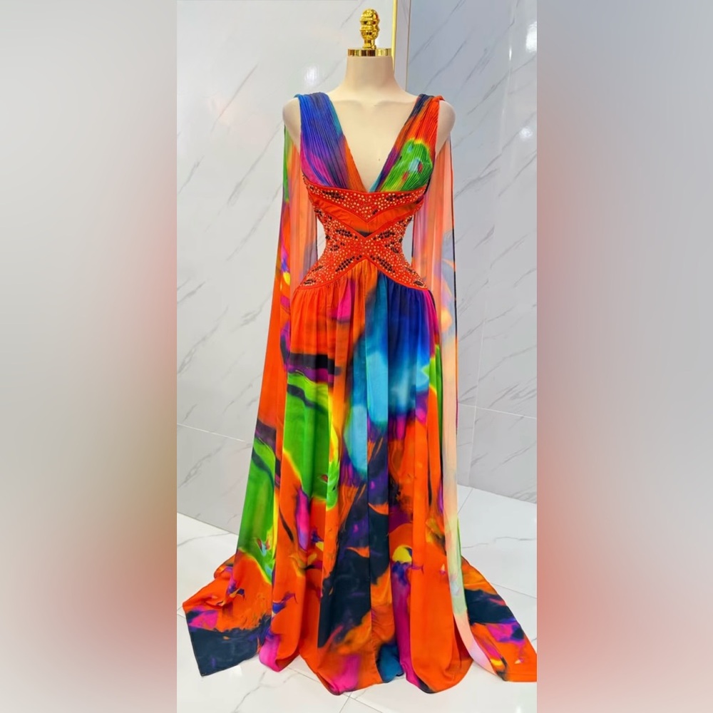 Vibrant Multicolor Beaded Evening Dress